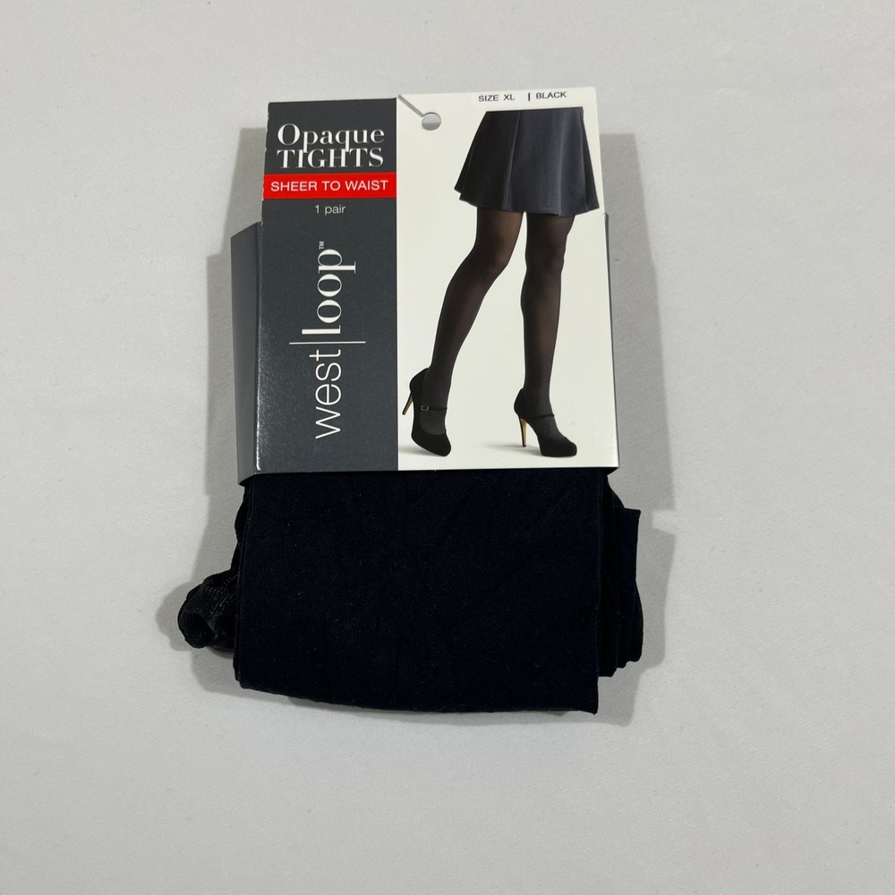 West Loop Opaque Tights Women XL Black Sheer To Waist Wide Waistband